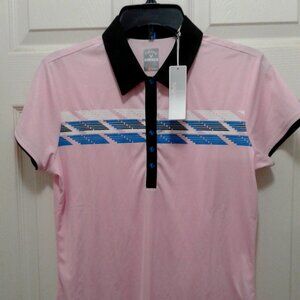 Callaway Women's Golf Shirt - Pink w/ White & Blue -Medium